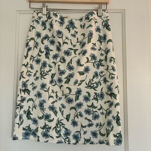 J. Crew Blue and Green Floral Pencil Skirt